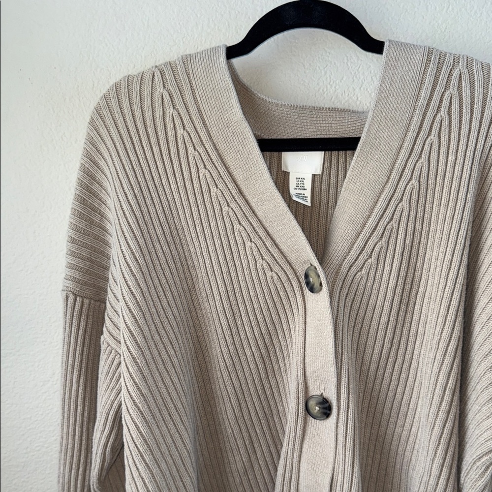 Beige Ribbed Cardigan - Picture 2 of 2